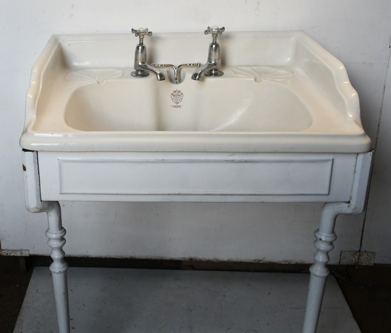 Edwardian Roll Edge Basin on Enamelled Cast Iron Stand