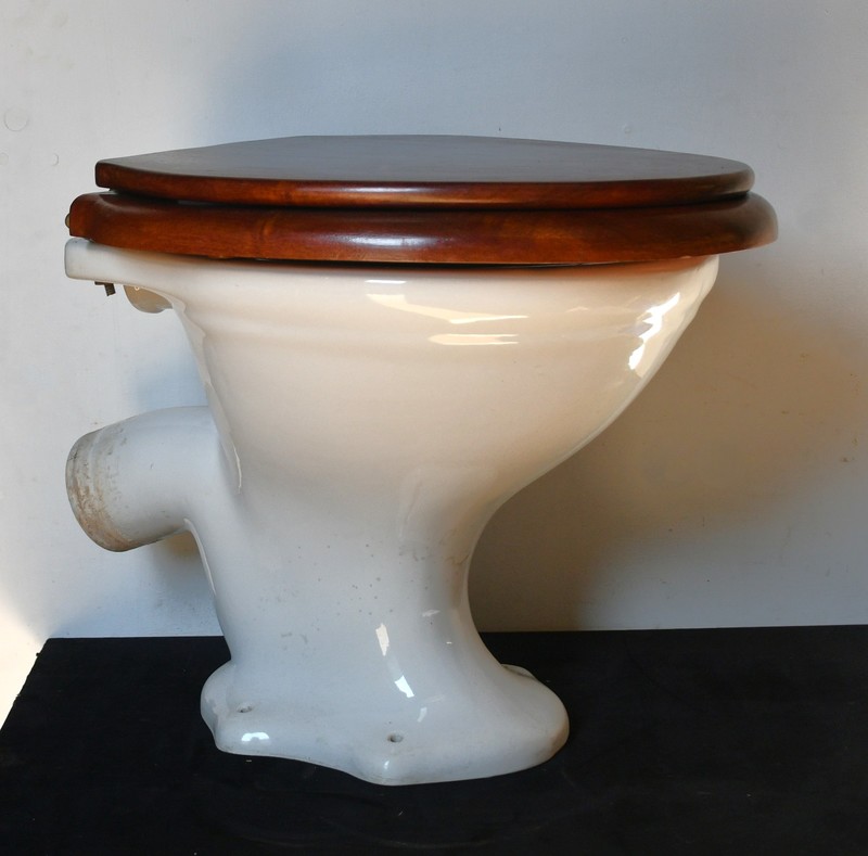 Edwardian Toilet Pan with Mahogany Seat